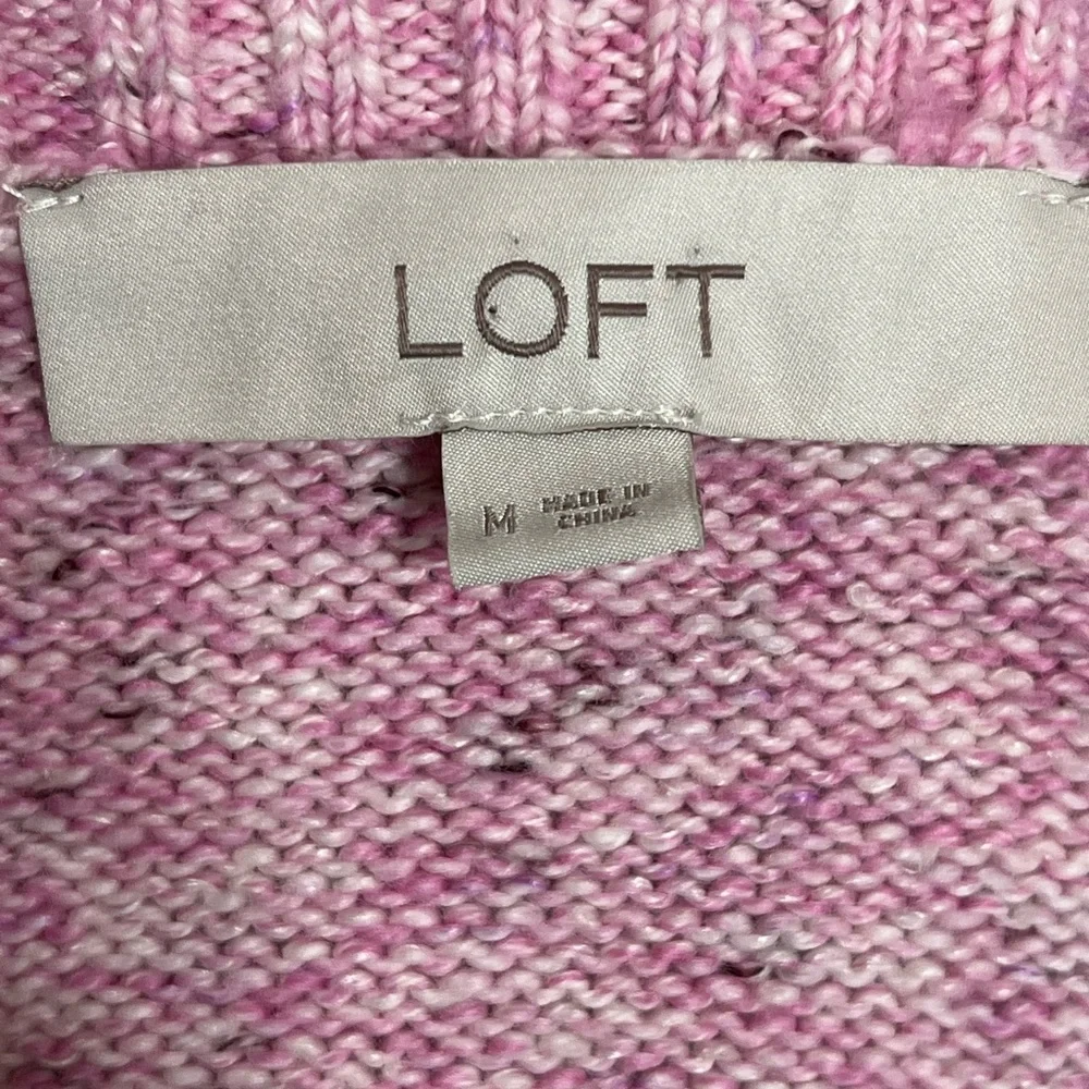 LOFT Fringe Fair Isle Pink and Black Patterned Crew Neck Sweater, M - Picture 5 of 5